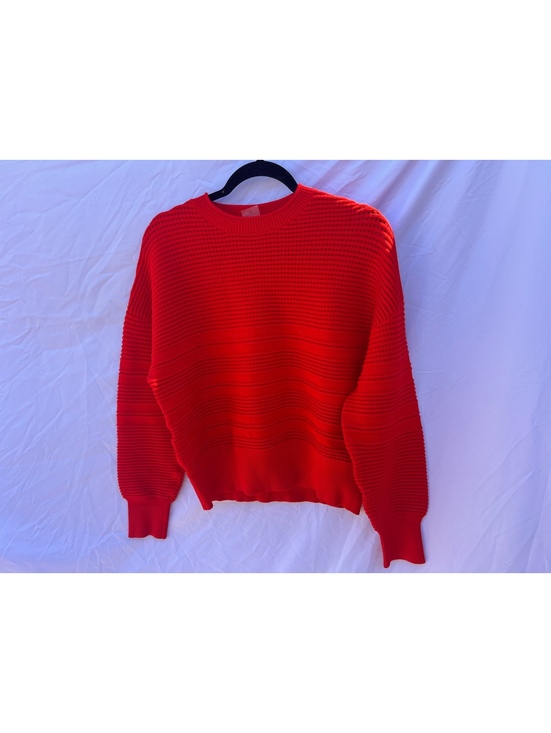 CALIA by Carrie Underwood Tops - CALIA Red Open Knit Sweater Women’s M Textured Long Sleeve Pullover